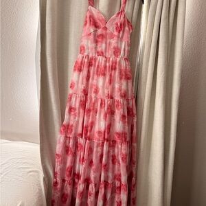 Floral Pink Maxi Dress with Tiered Skirt